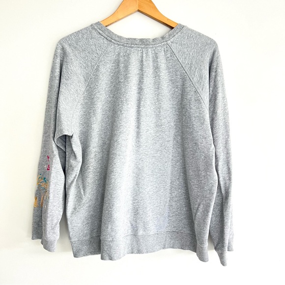 JOHNNY WAS California Raglan Gray Multicolor Embroidery Cotton Sweatshirt Sz XL - Picture 10 of 16